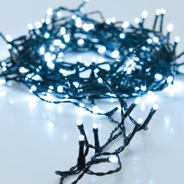 Guirnalda a pilas, multifunción, uso exterior, blanco frío, cable negro, 24 leds, 2,30 m