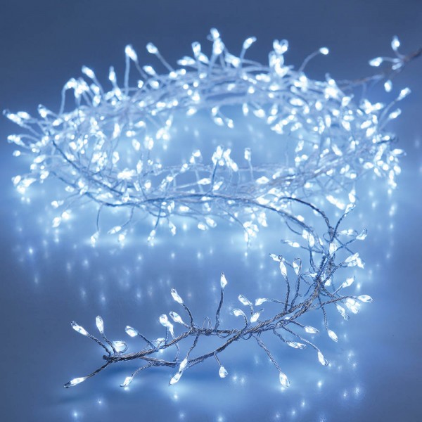 Guirnalda a pilas, función fija, uso interior, tipo espino, blanco frío, 100 leds, 1,50 m
