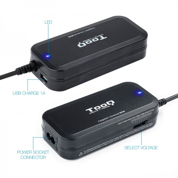 Tooq cargador portátil 90w manual 12 conectores