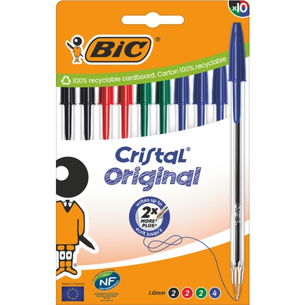 Bolígrafo cristal surtido blíster 10 uds
